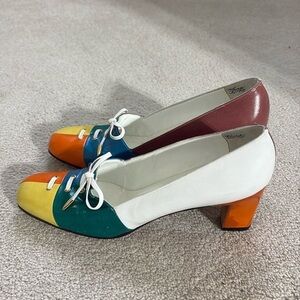 👻 Herbert Levine Lazarus vintage bright leather color block heels pumps